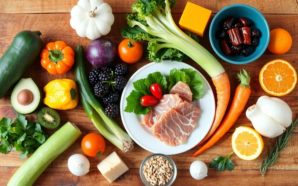 Apetyczne, świeże jedzenie i osoba przygotowująca zdrowy posiłek w jasnej kuchni.