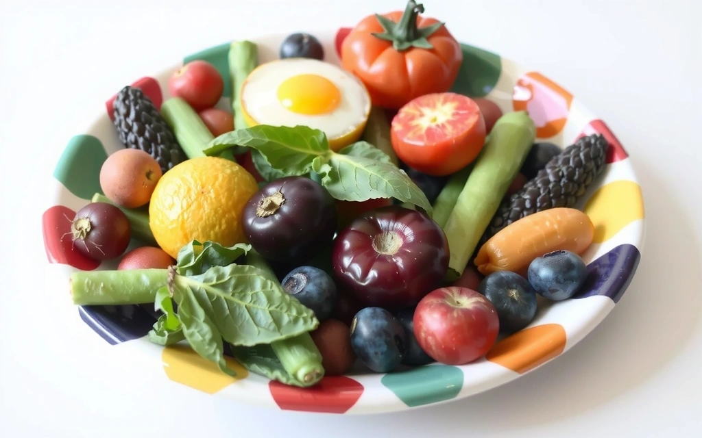 Talerz pełen świeżych warzyw i owoców, symbolizujący zdrowe odżywianie.