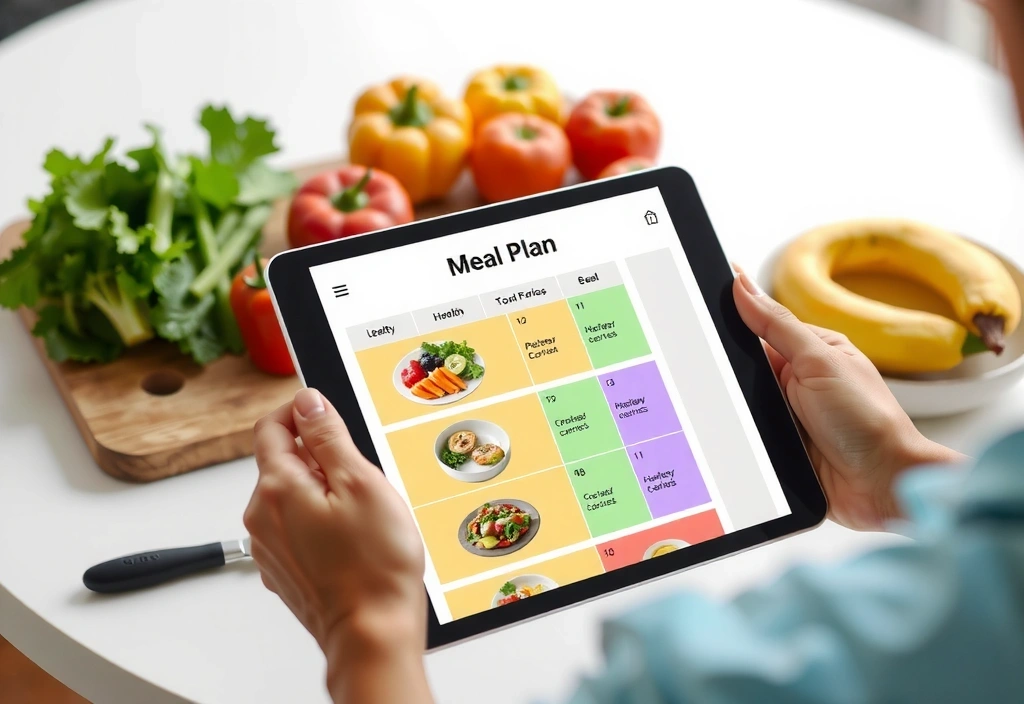 Osoba przeglądająca spersonalizowany plan żywieniowy z kolorowymi posiłkami